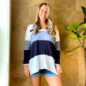 Premise studio navy and white striped shirt